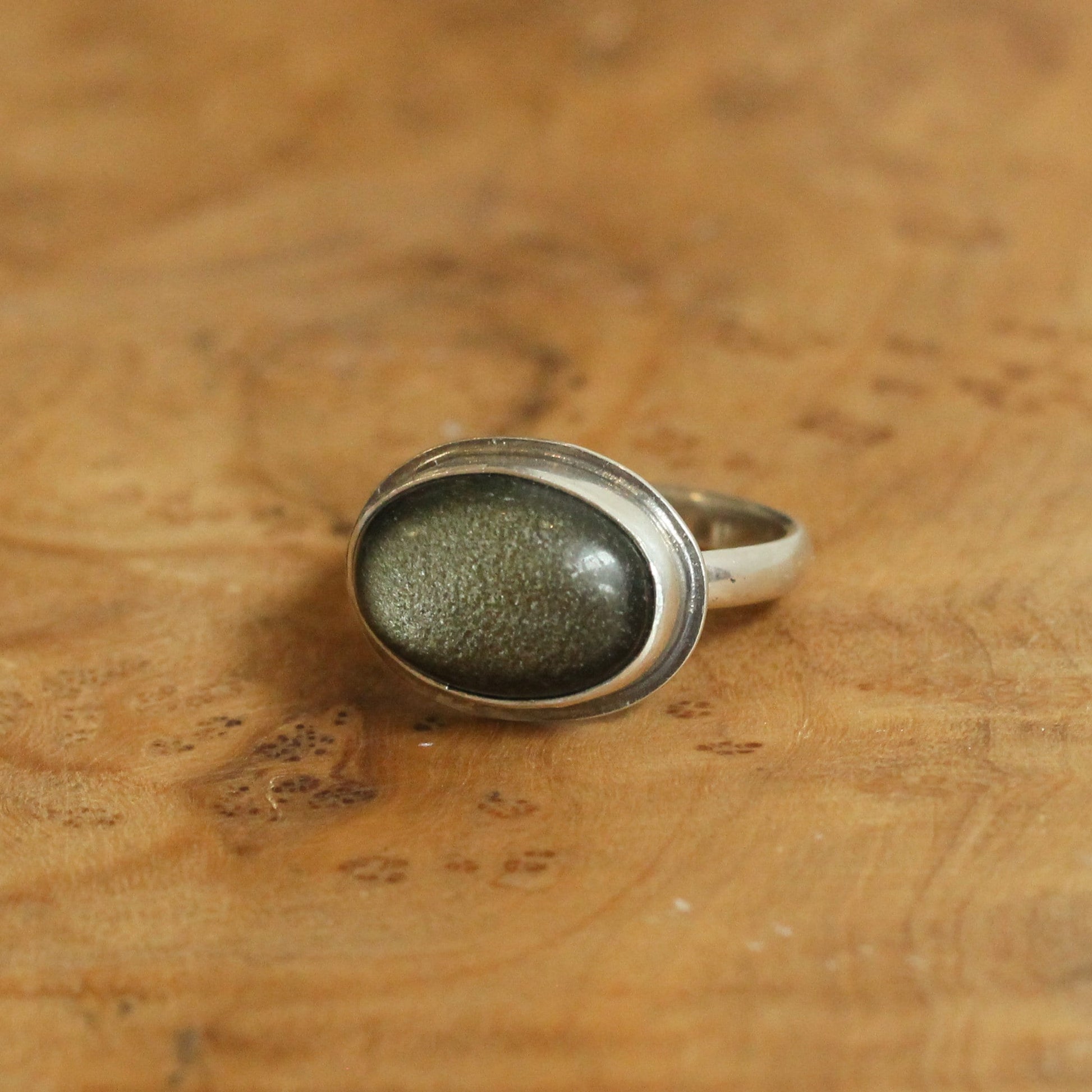 East West Golden Obsidian Ring - Sterling Silver Statement Ring