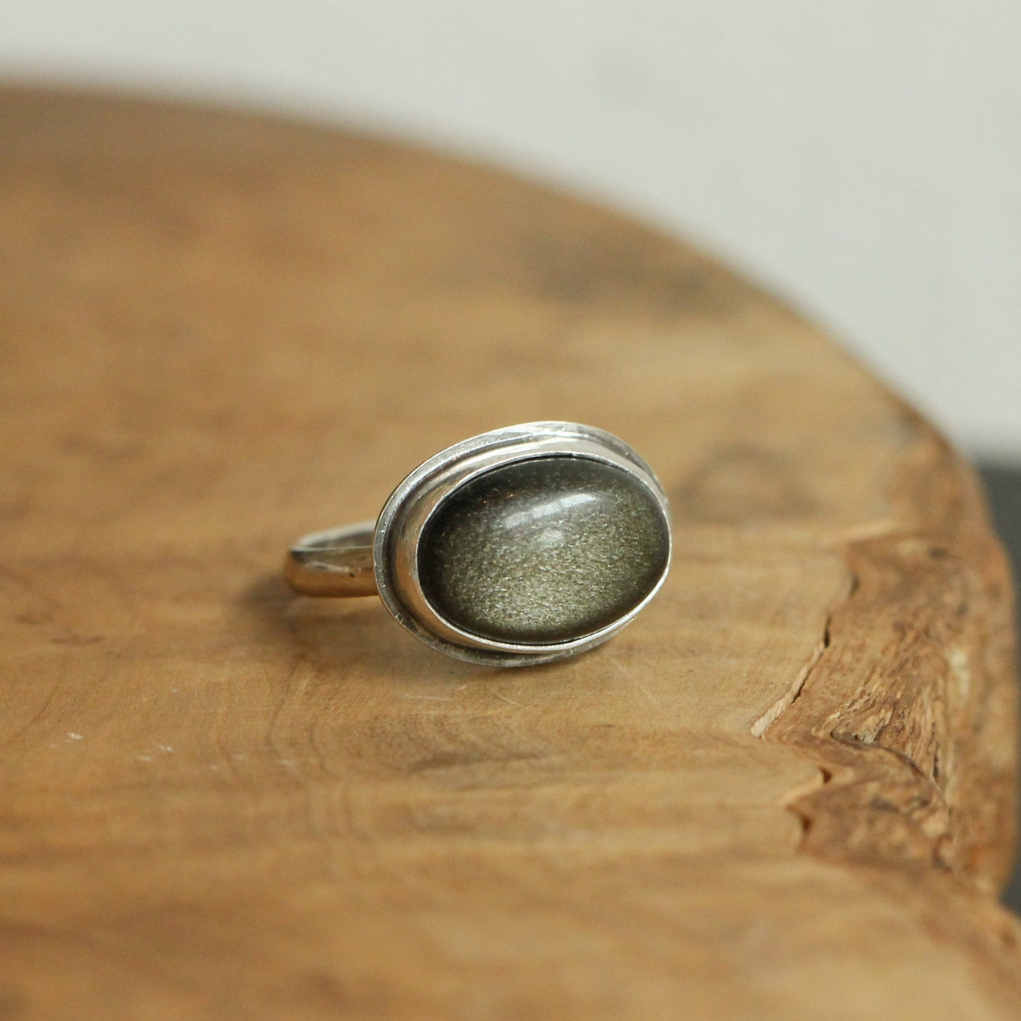 East West Golden Obsidian Ring - Sterling Silver Statement Ring