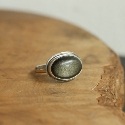 East West Golden Obsidian Ring - Sterling Silver Statement Ring