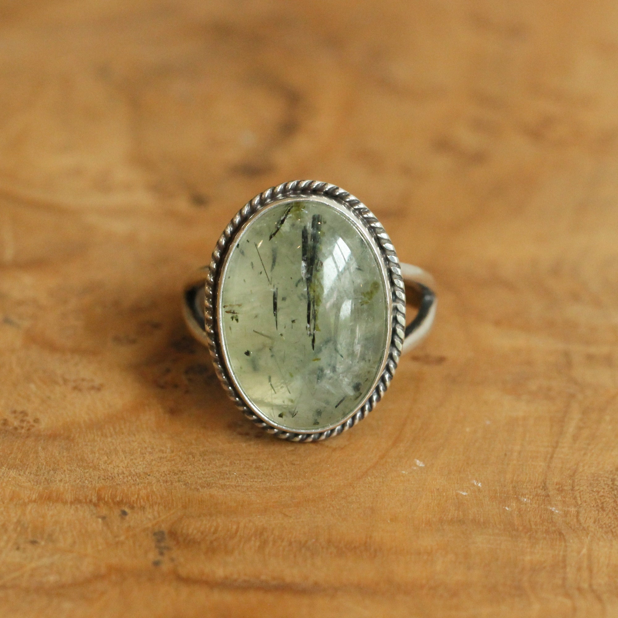 Green Prehnite Boho Ring - Green Prehnite Ring - Sterling Silver
