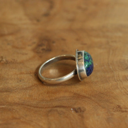 Azurite Malachite Ring - .925 Sterling Silver - East West Ring