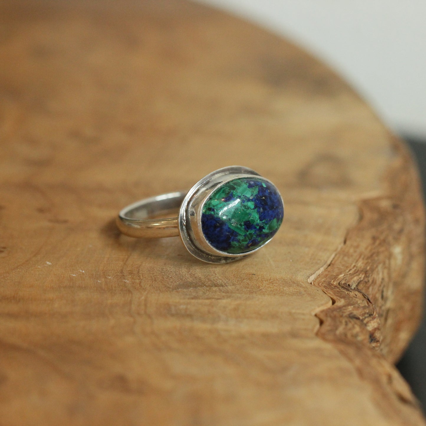 Azurite Malachite Ring - .925 Sterling Silver - East West Ring
