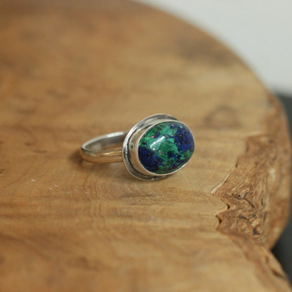 Azurite Malachite Ring - .925 Sterling Silver - East West Ring