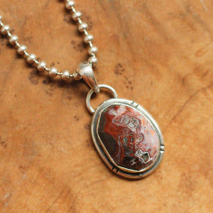 Crazy Lace Agate Pendant - Silversmith - .925 Sterling Silver - Rose Cut Crazy Lace Agate Necklace