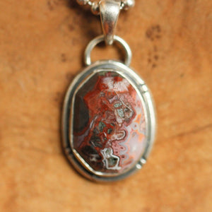 Crazy Lace Agate Pendant - Silversmith - .925 Sterling Silver - Rose Cut Crazy Lace Agate Necklace