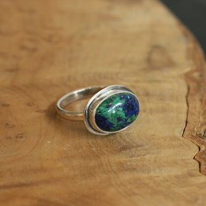 Azurite Malachite Ring - .925 Sterling Silver - East West Ring