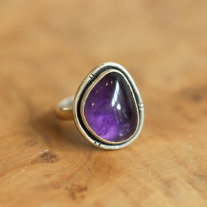 Amethyst Notched Boho Ring - Purple Amethyst Ring - Silversmith - Sterling Silver