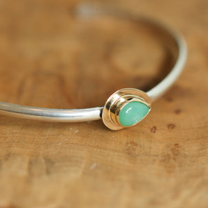 Burma Jade Cuff Bracelet - Ready to Ship - Silver and Gold Bangle - 18K Gold Bezel