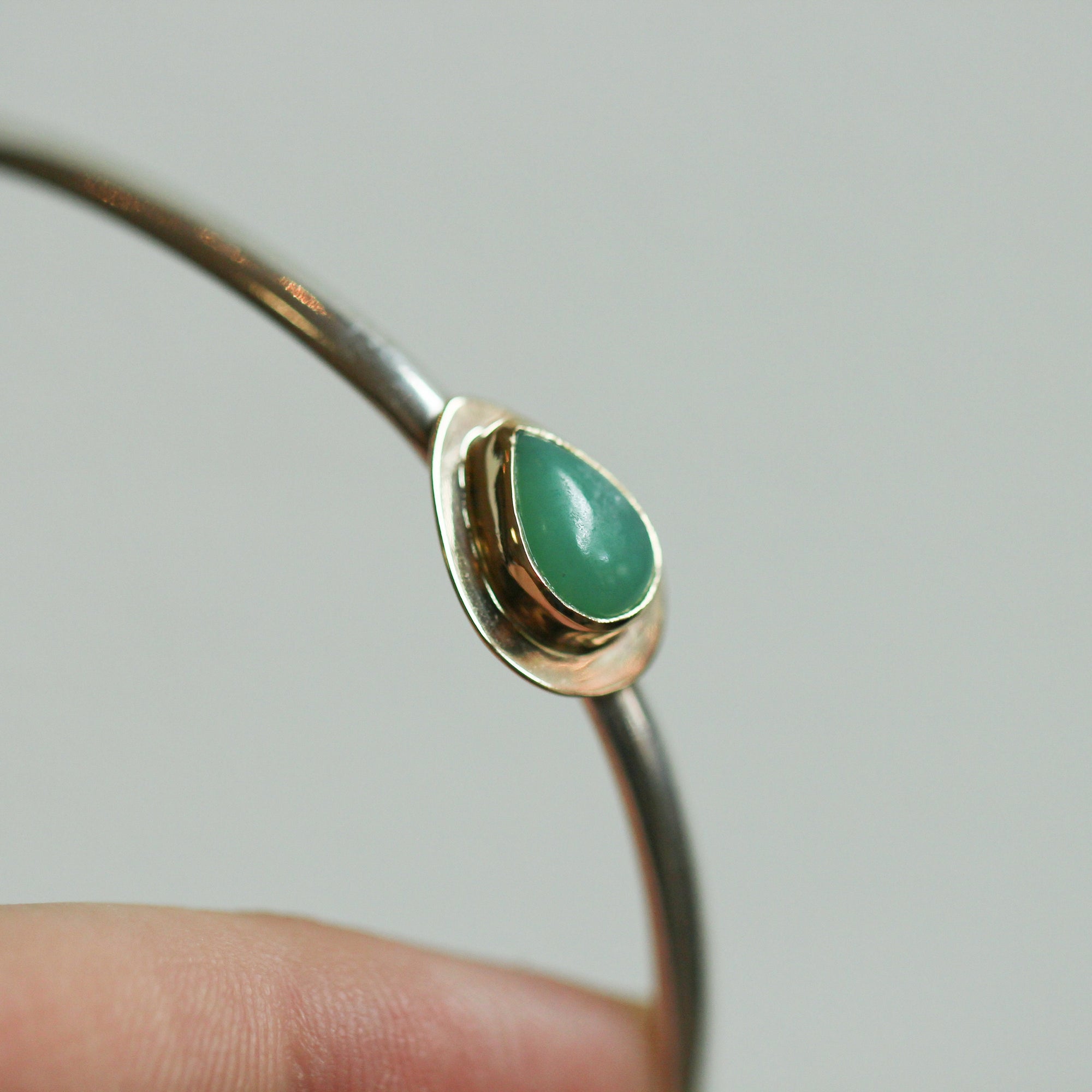 Burma Jade Cuff Bracelet - Ready to Ship - Silver and Gold Bangle - 18K Gold Bezel