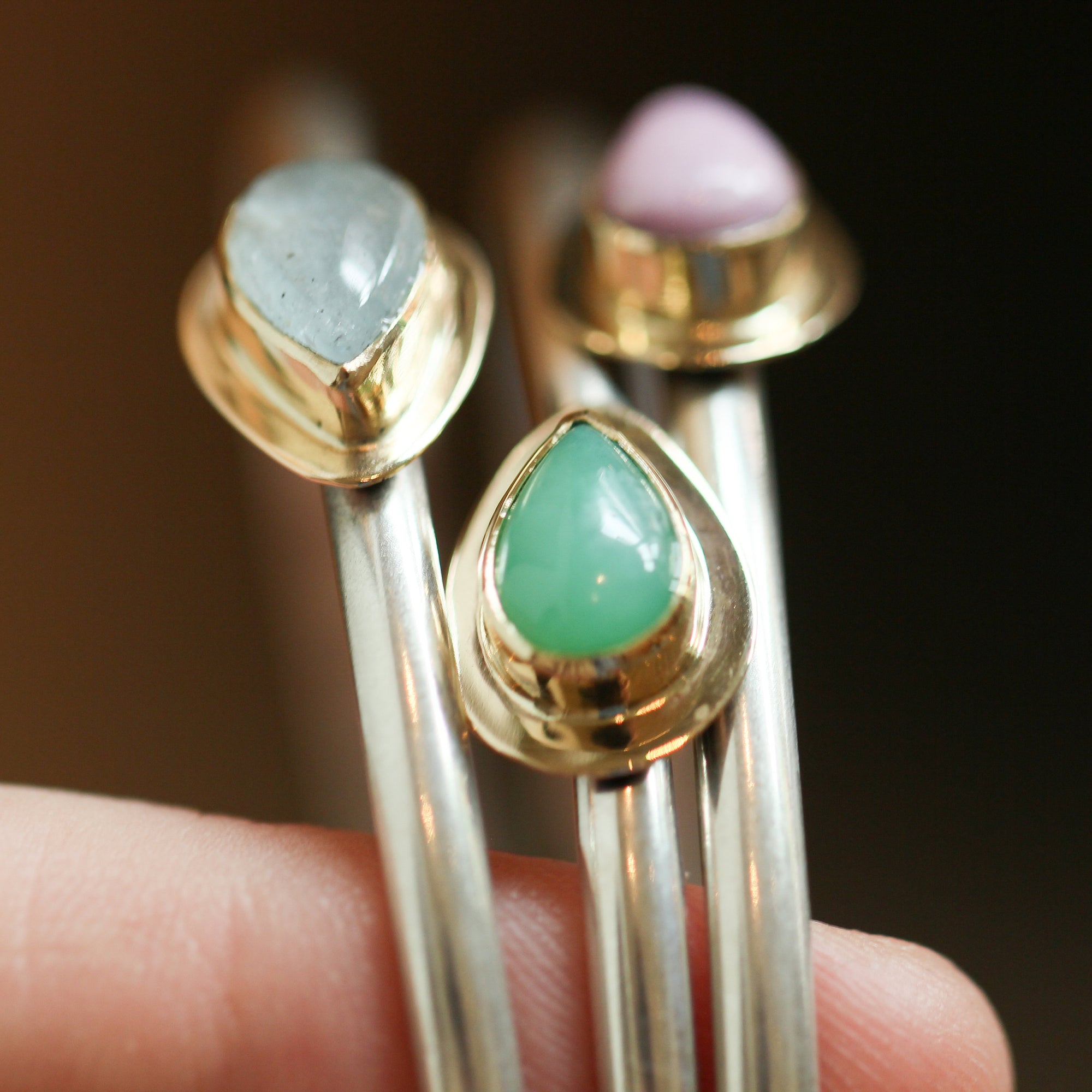 Jade Bracelet 14K Gold - Jade Cuff Bracelet - Silver and Gold Bangle