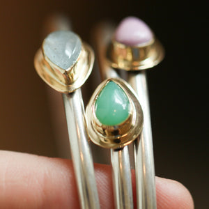 Burma Jade Cuff Bracelet - Ready to Ship - Silver and Gold Bangle - 18K Gold Bezel