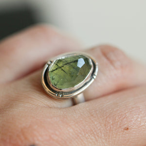 Handmade Sterling Silver Green Prehnite Ring – Chunky Boho Design
