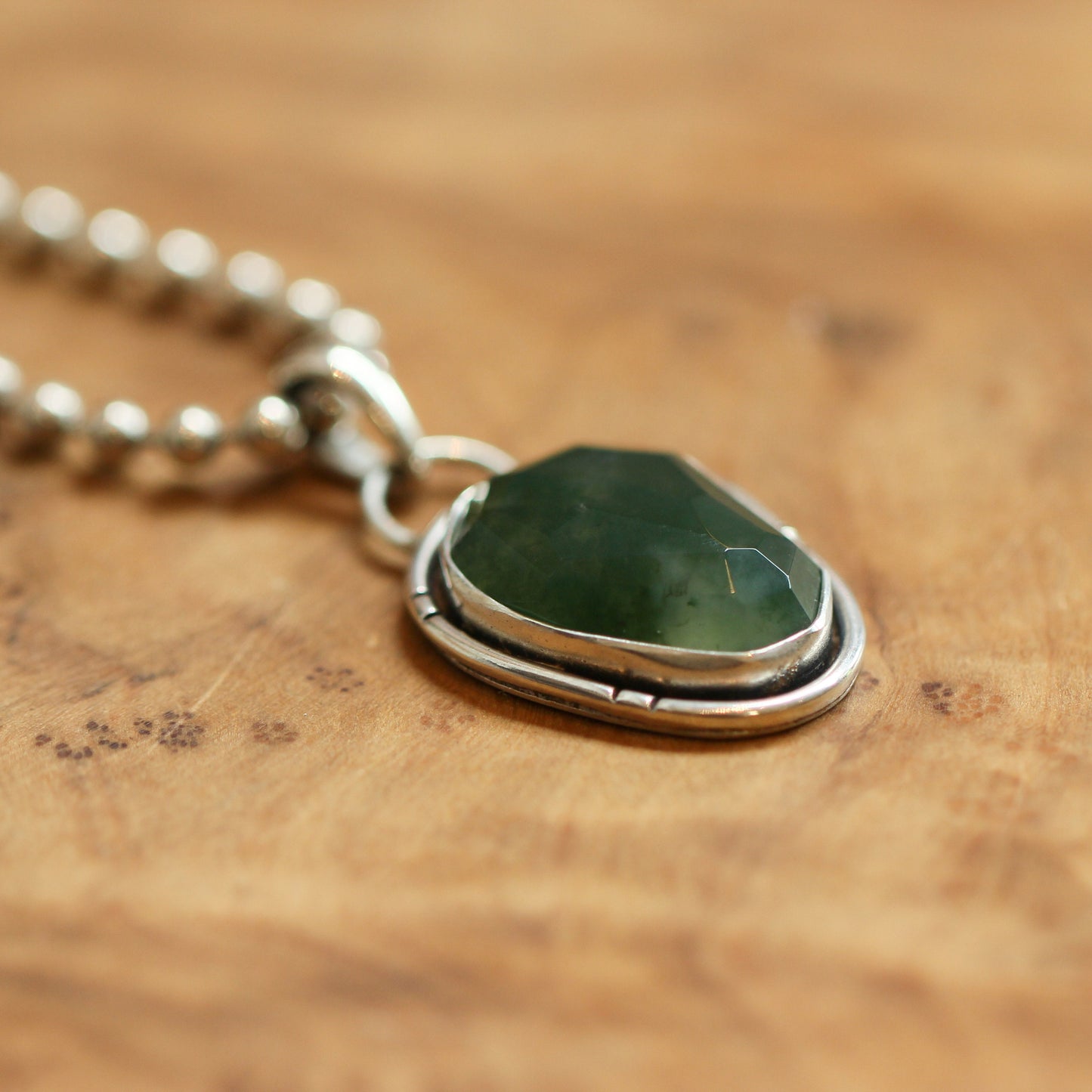 Rustic Sterling Silver Moss Agate Pendant – Rose Cut Stone