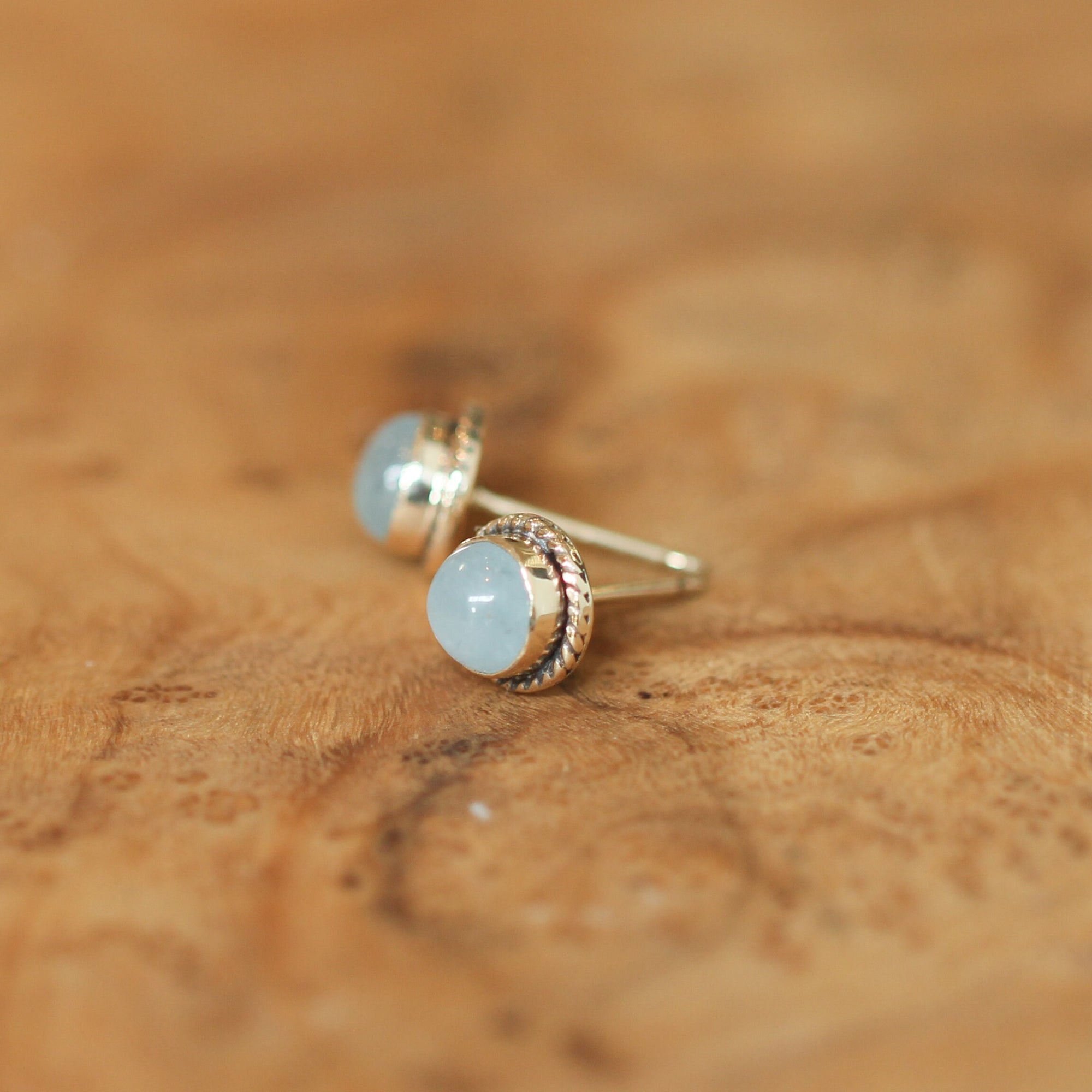 14K Gold Aquamarine Posts - 14 Karat Gold Earrings - Aquamarine Studs - Goldsmith