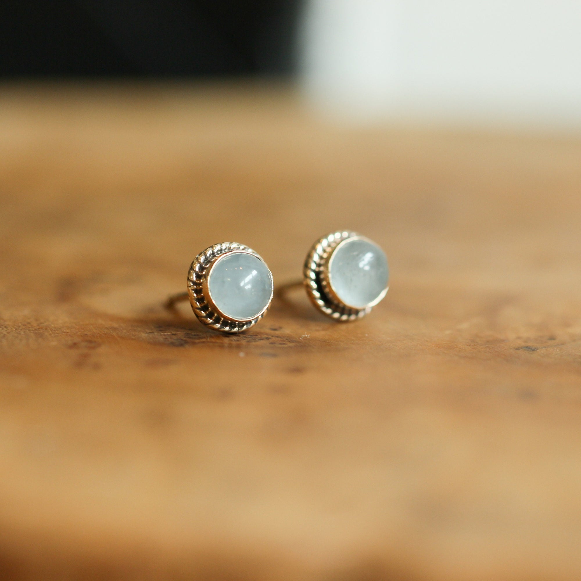 14K Gold Aquamarine Posts - 14 Karat Gold Earrings - Aquamarine Studs - Goldsmith