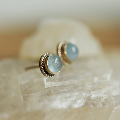 14K Gold Aquamarine Posts - Goldsmith