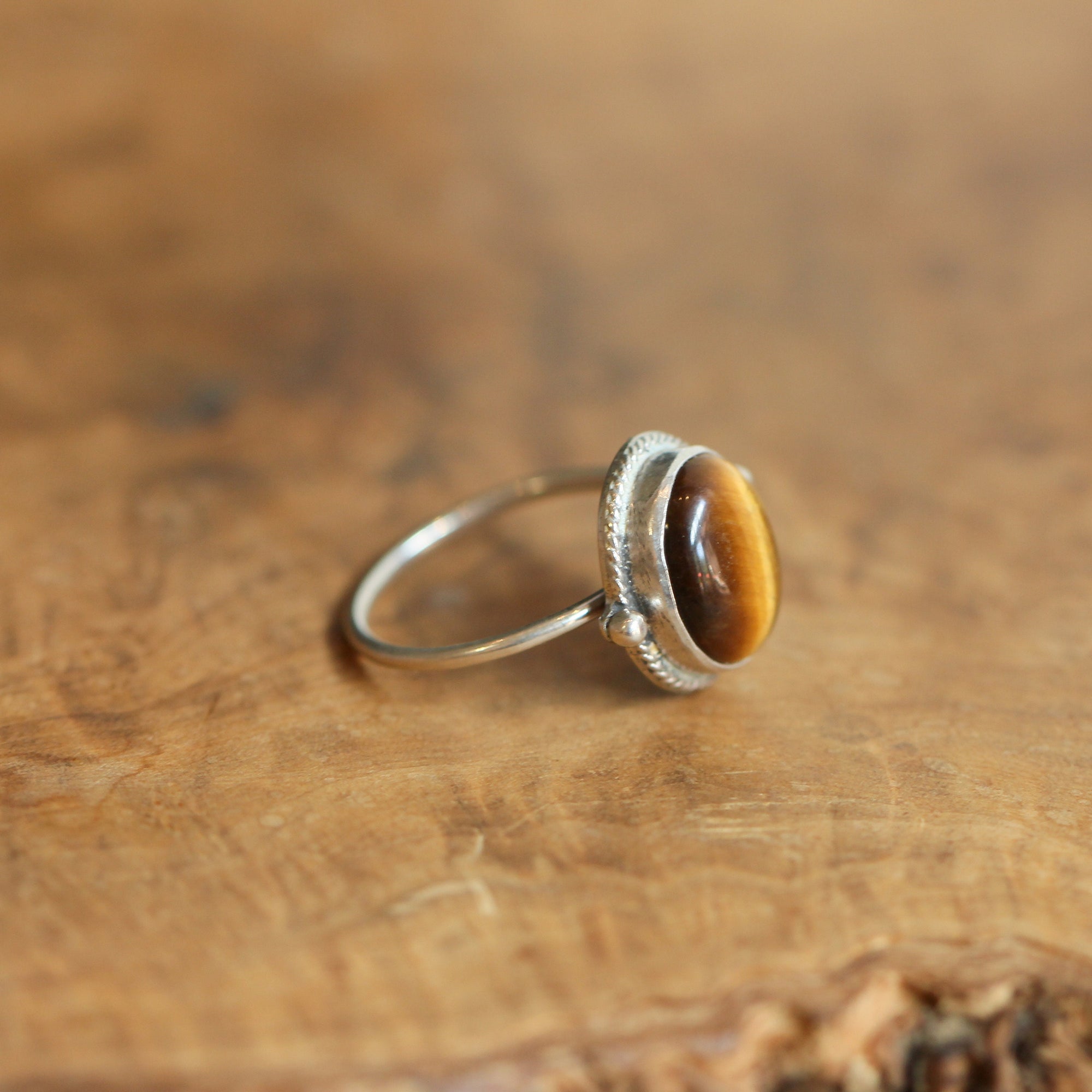 Tigers Eye Delica Ring - Tigers Eye Ring - .925 Sterling Silver - Silversmith