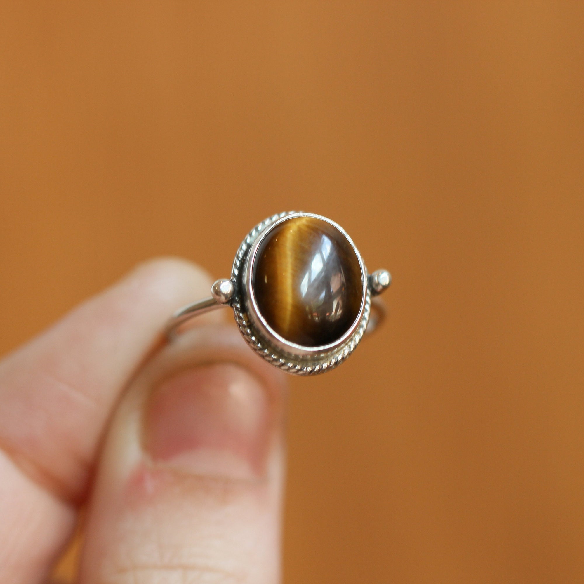 Tigers Eye Delica Ring - Tigers Eye Ring - .925 Sterling Silver - Silversmith