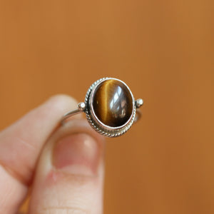 Tigers Eye Delica Ring - Tigers Eye Ring - .925 Sterling Silver - Silversmith