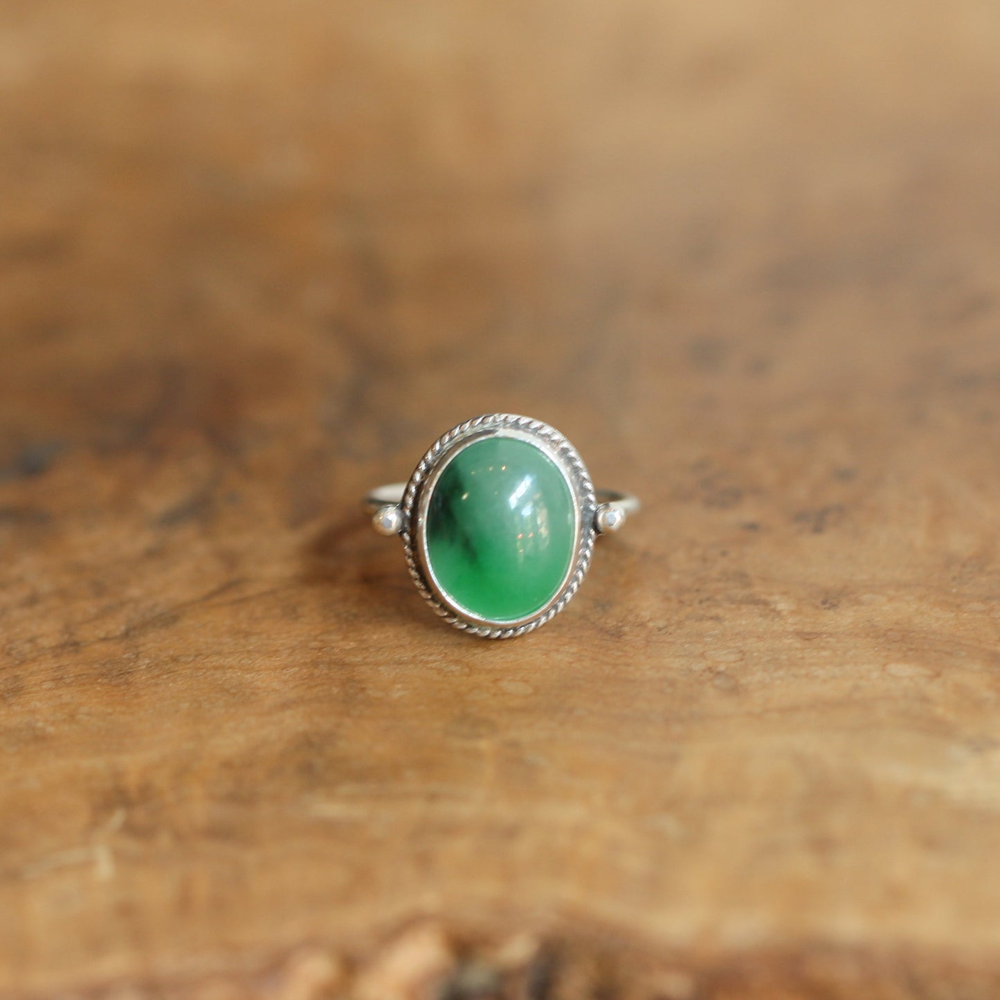 Green Jade Ring – Sterling Silver Bezel, Silversmith Jewelry