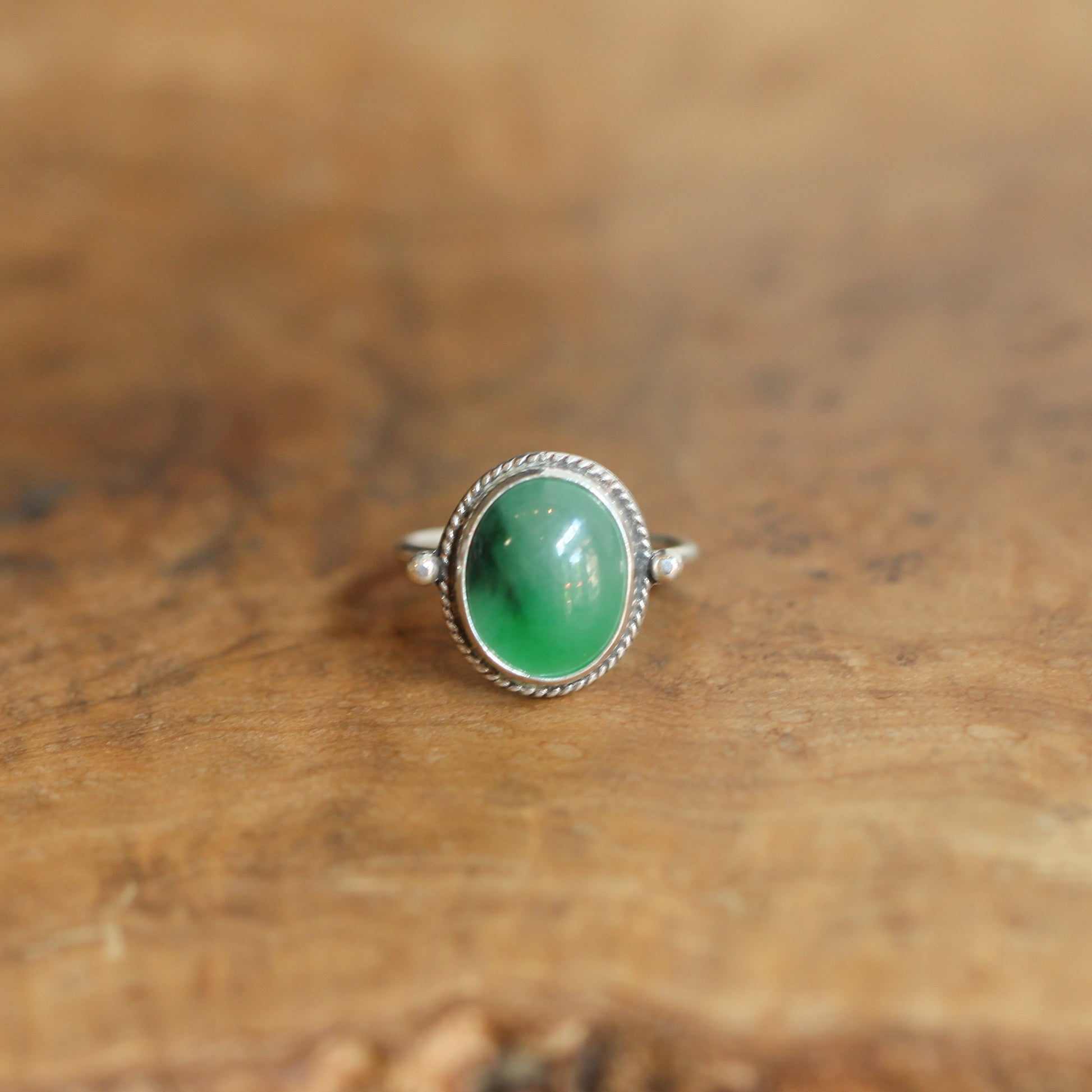 Green Jade Ring – Sterling Silver Bezel, Silversmith Jewelry