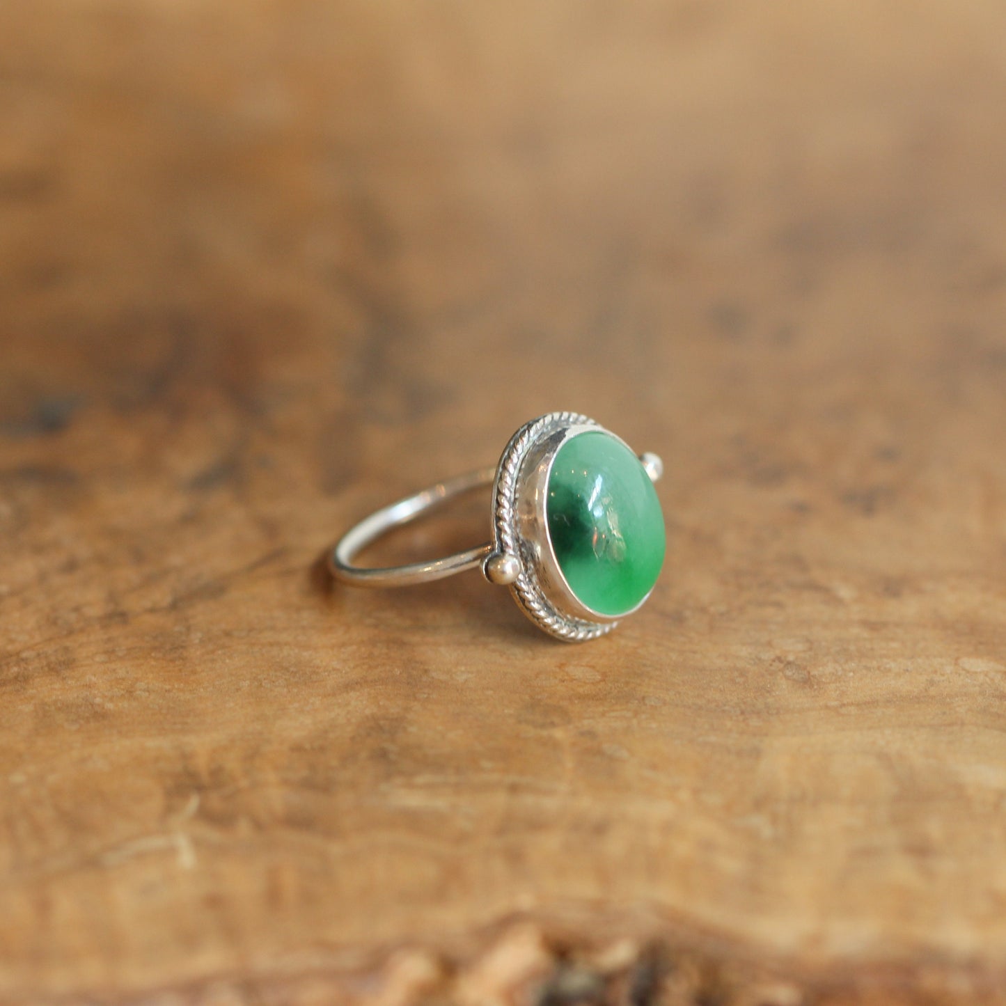 Green Jade Ring – Sterling Silver Bezel, Silversmith Jewelry