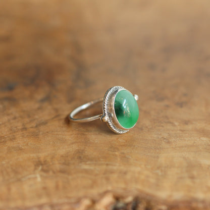 Green Jade Ring – Sterling Silver Bezel, Silversmith Jewelry