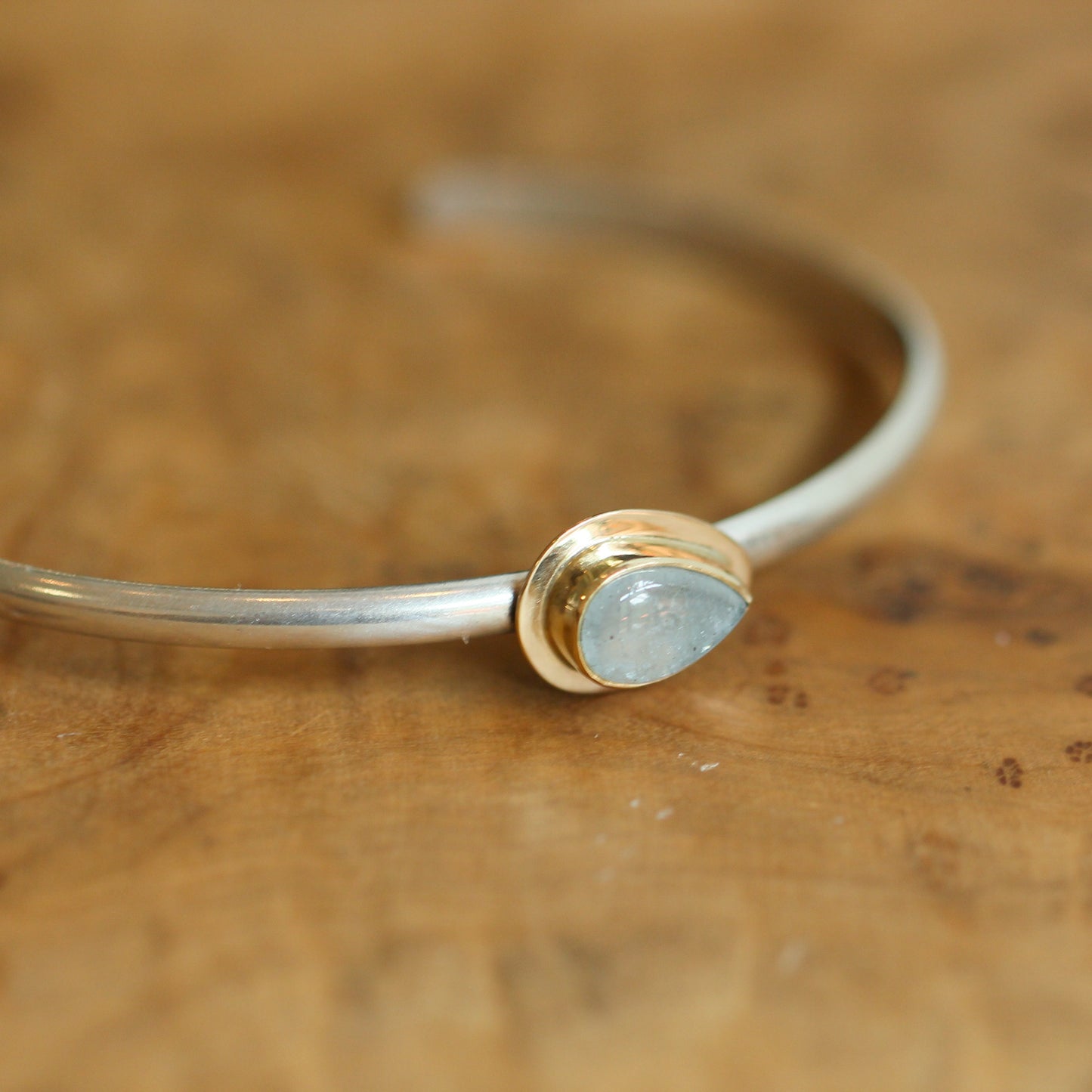 14K Gold Aquamarine Cuff Bracelet – Sterling Silver Bangle