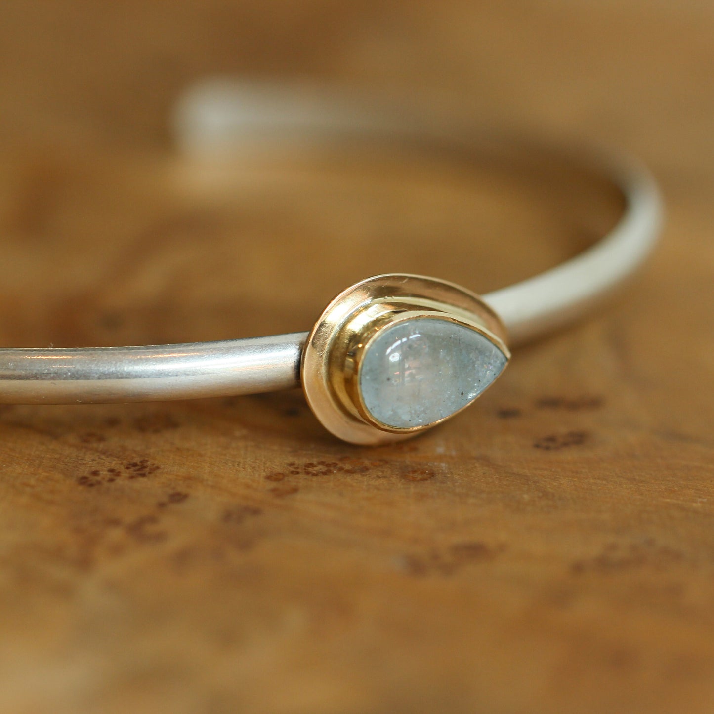 14K Gold Aquamarine Cuff Bracelet – Sterling Silver Bangle