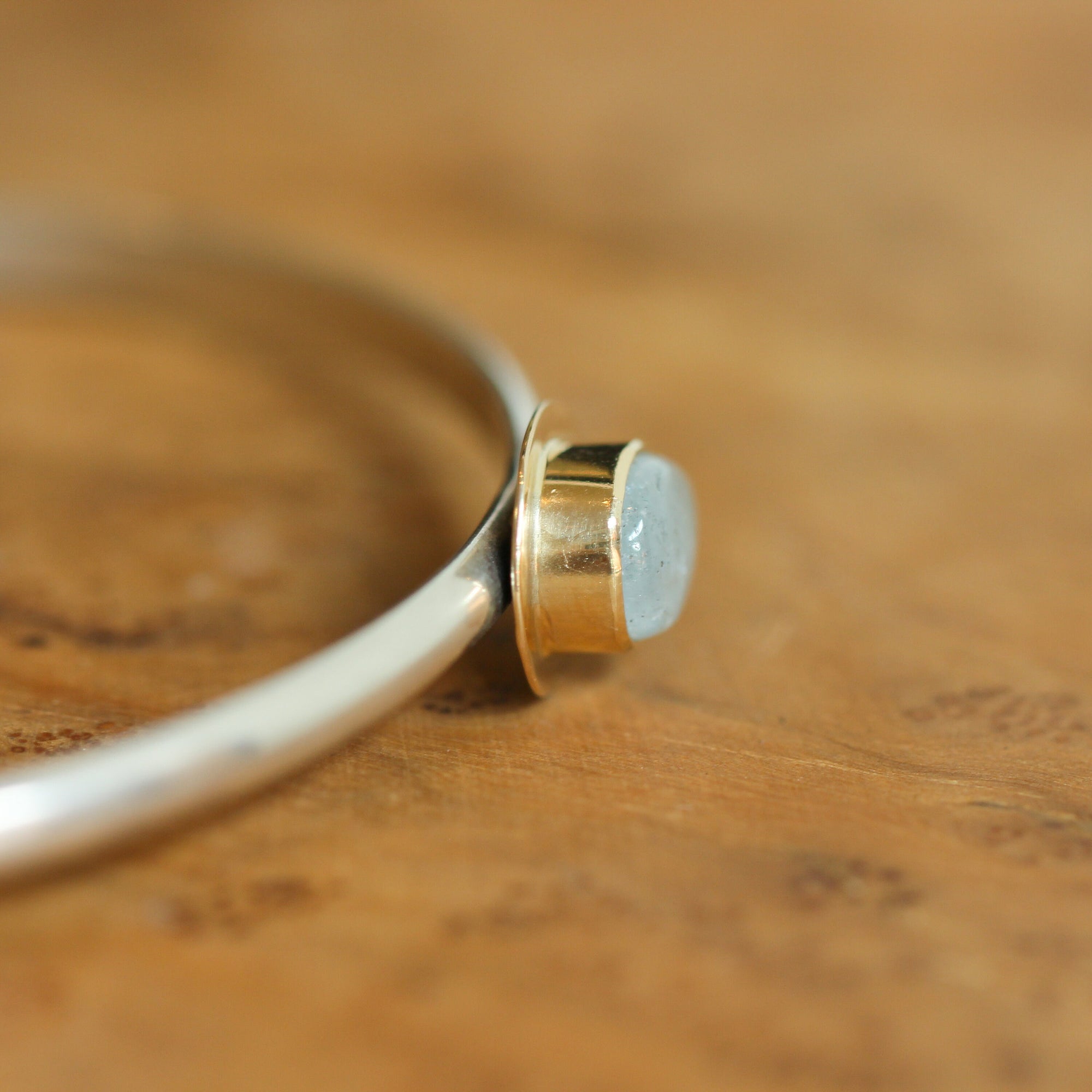 14K Gold Aquamarine Bracelet - Aquamarine Cuff Bracelet - Gold and Silver Bangle