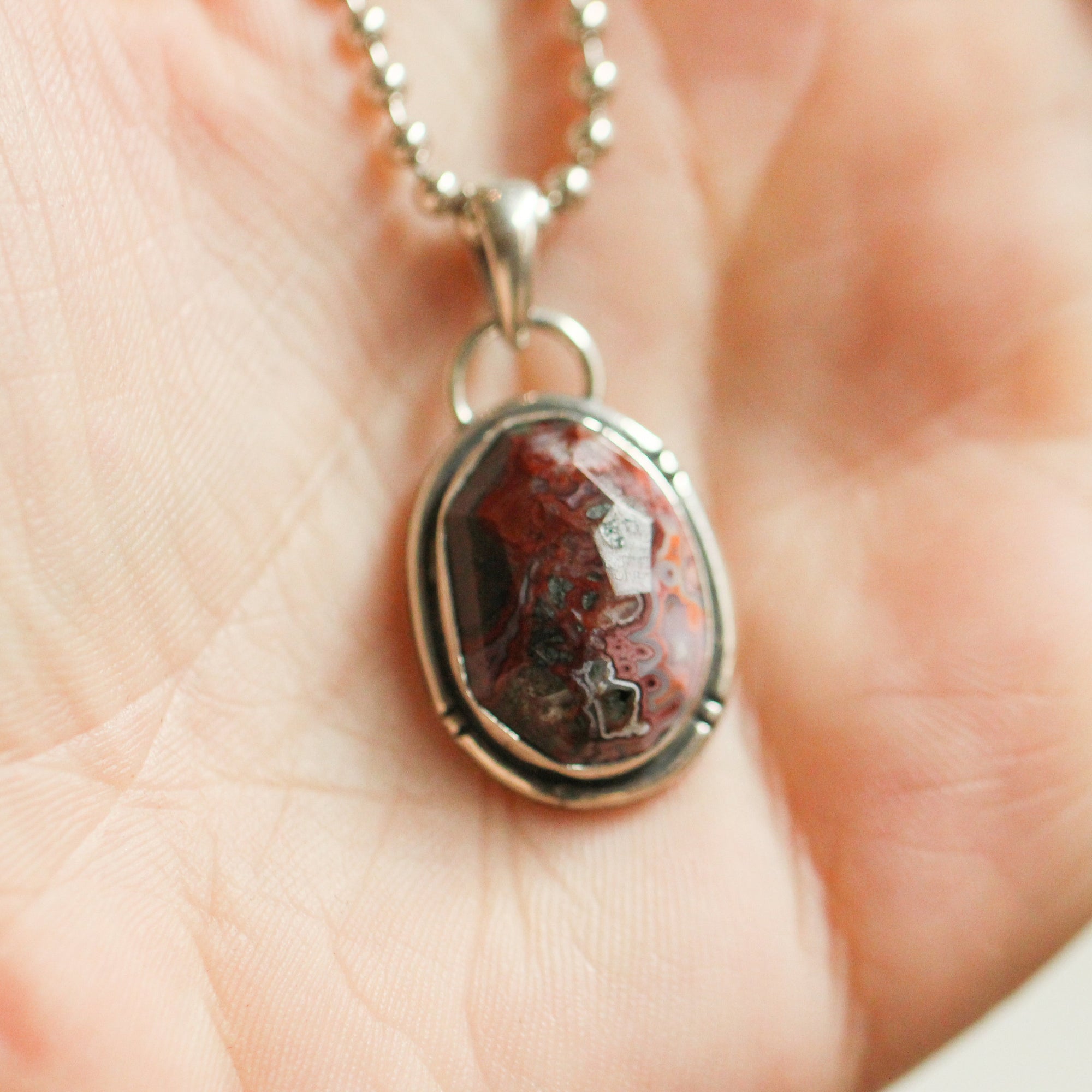 Crazy Lace Agate Pendant - Silversmith - .925 Sterling Silver - Rose Cut Crazy Lace Agate Necklace