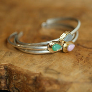 Burma Jade Cuff Bracelet - Ready to Ship - Silver and Gold Bangle - 18K Gold Bezel