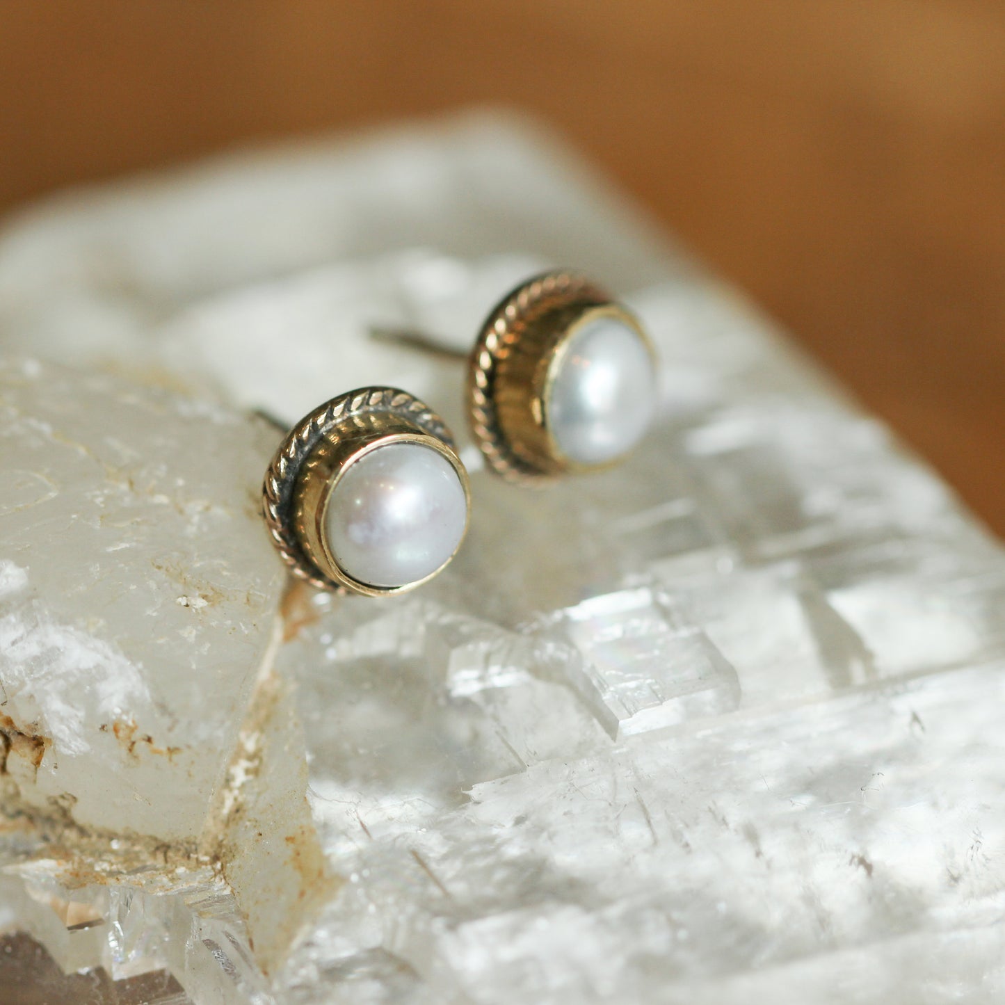 Freshwater Pearl Stud Earrings - 14KT and 18KT Gold - Dainty Mabe Pearl