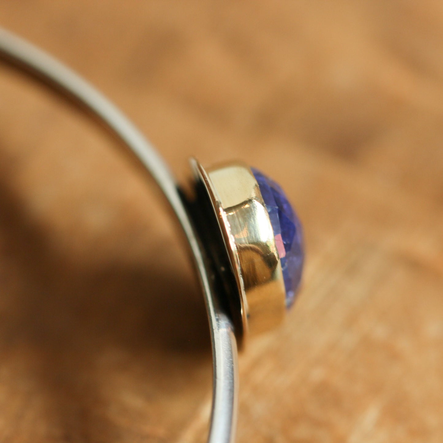 Tanzanite Cuff Bracelet – 14K Gold, Sterling Silver, Rose-Cut Gem