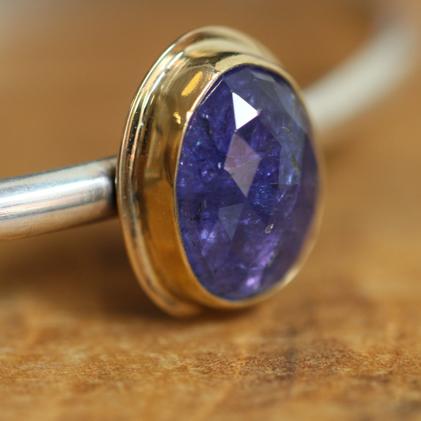 Tanzanite Cuff Bracelet – 14K Gold, Sterling Silver, Rose-Cut Gem