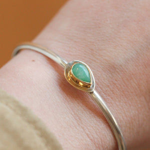 Burma Jade Cuff Bracelet - Ready to Ship - Silver and Gold Bangle - 18K Gold Bezel