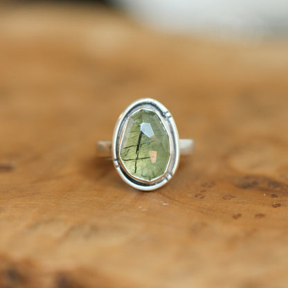 Handmade Sterling Silver Green Prehnite Ring – Chunky Boho Design