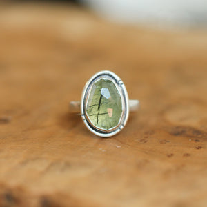 Prehnite Chunky Boho Ring - Faceted GreenPrehnite Ring - Silversmith Ring