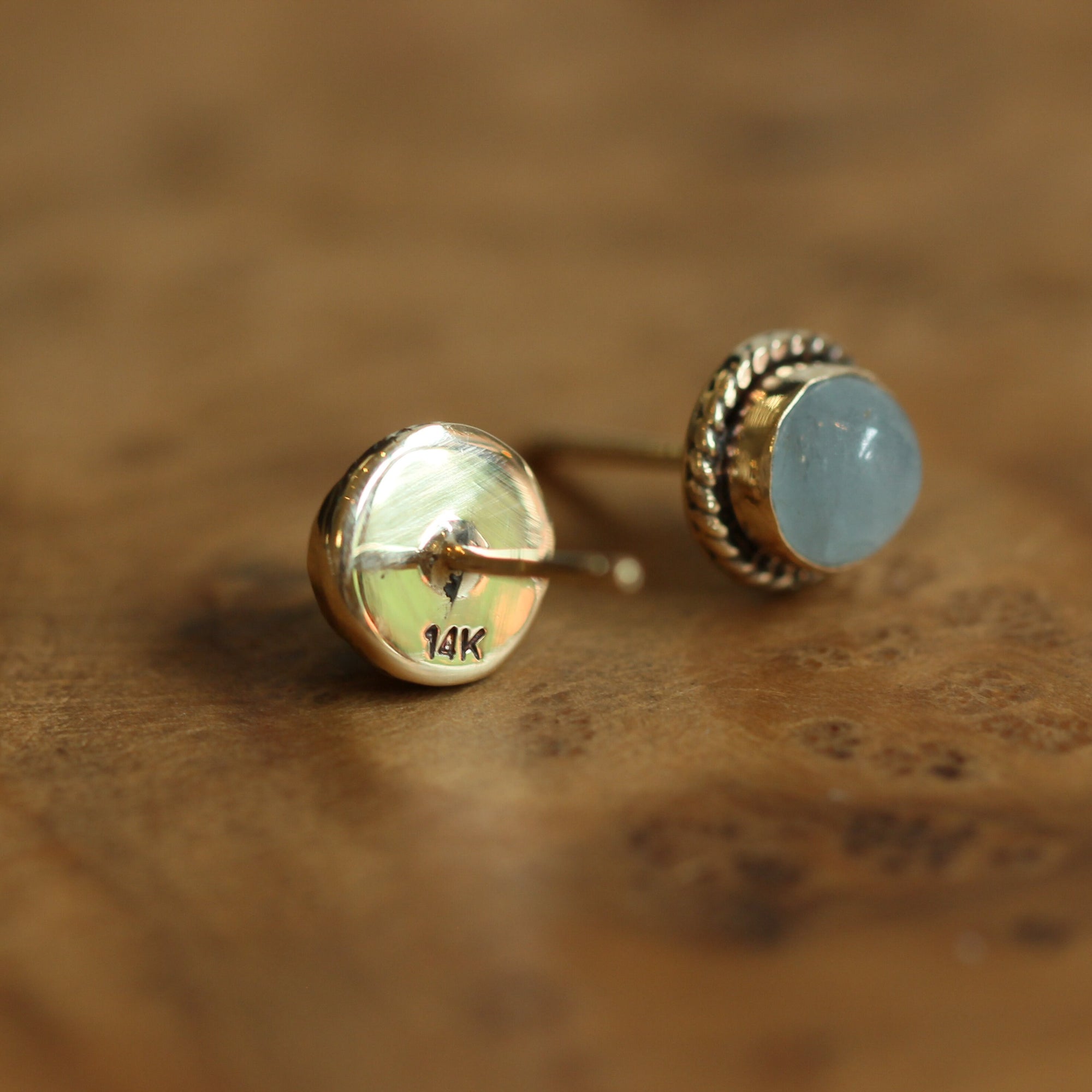 14K Gold Aquamarine Posts - 14 Karat Gold Earrings - Aquamarine Studs - Goldsmith