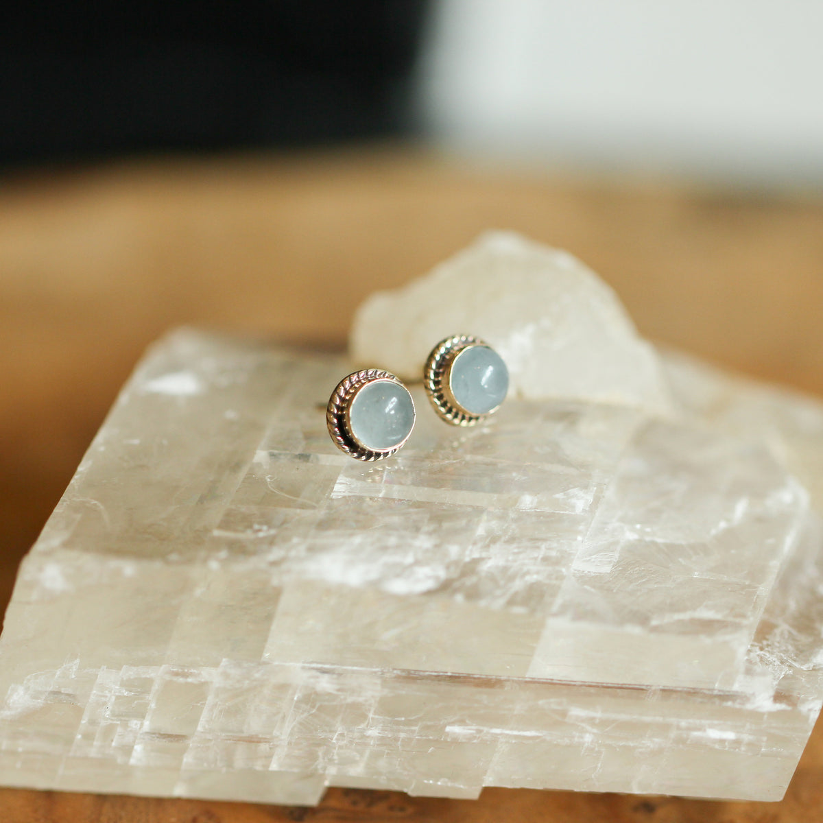 14K Gold Aquamarine Posts - Goldsmith