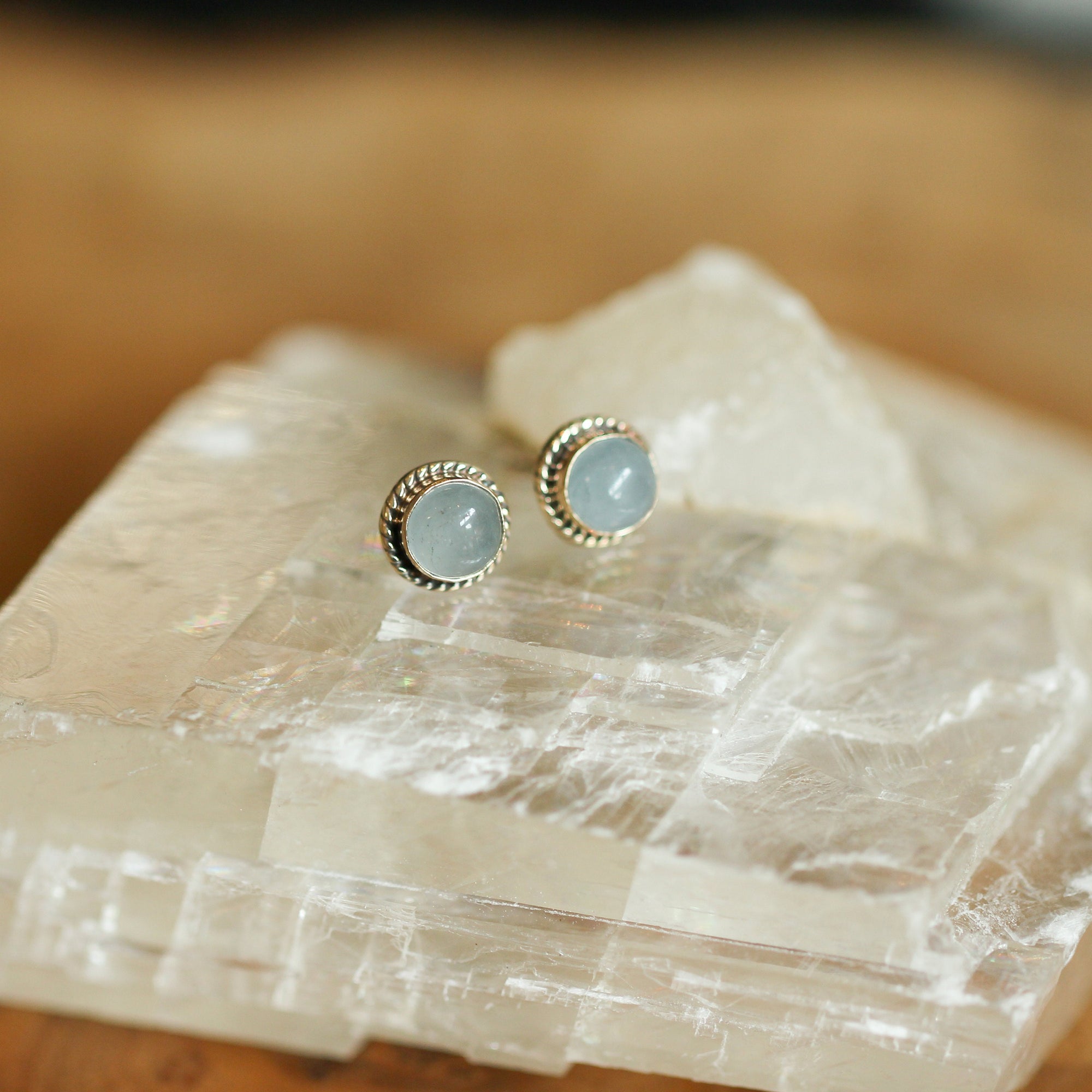 14K Gold Aquamarine Posts - 14 Karat Gold Earrings - Aquamarine Studs - Goldsmith