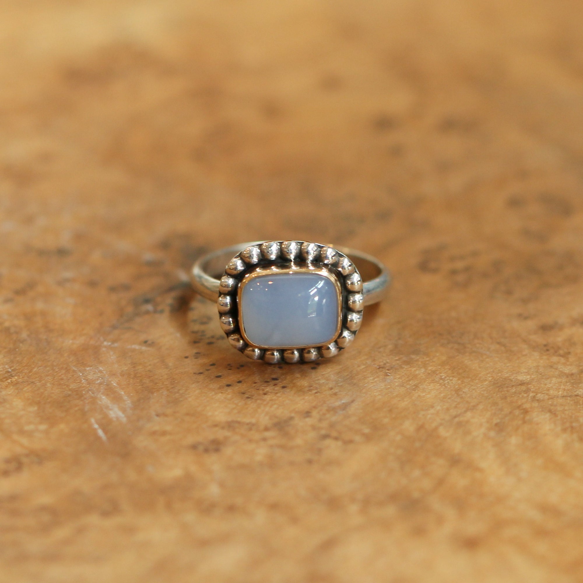 Chalcedony Ring - Gold Ring - Silversmith Ring - Blue Ring