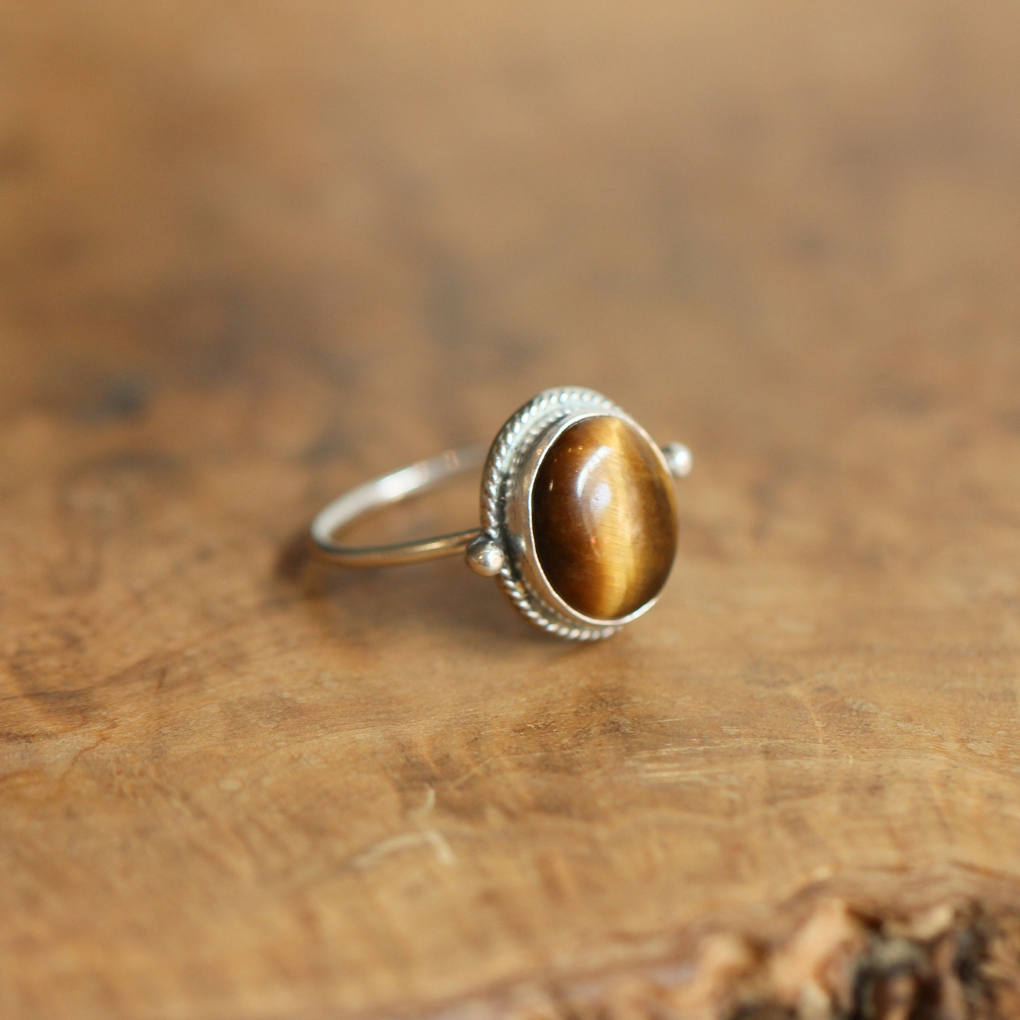 Tigers Eye Delica Ring - Tigers Eye Ring - .925 Sterling Silver - Silversmith