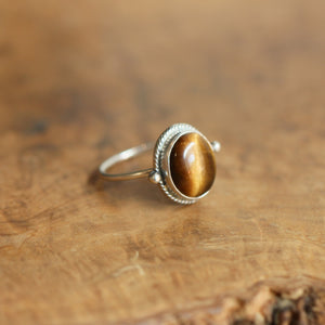 Tigers Eye Delica Ring - Tigers Eye Ring - .925 Sterling Silver - Silversmith