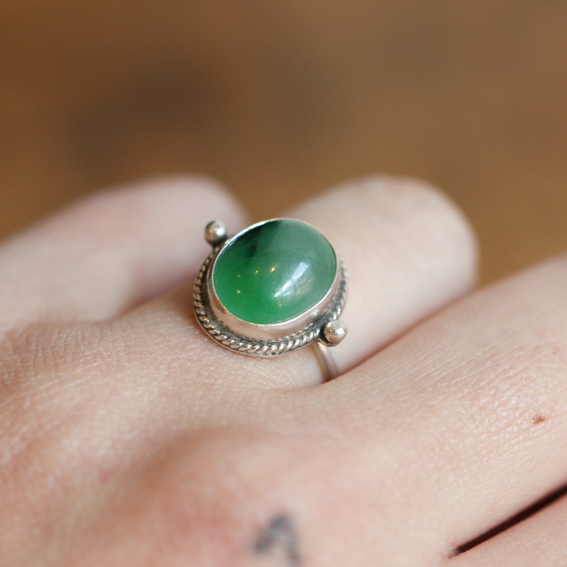 Green Jade Ring – Sterling Silver Bezel, Silversmith Jewelry