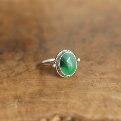 Green Jade Ring – Sterling Silver Bezel, Silversmith Jewelry