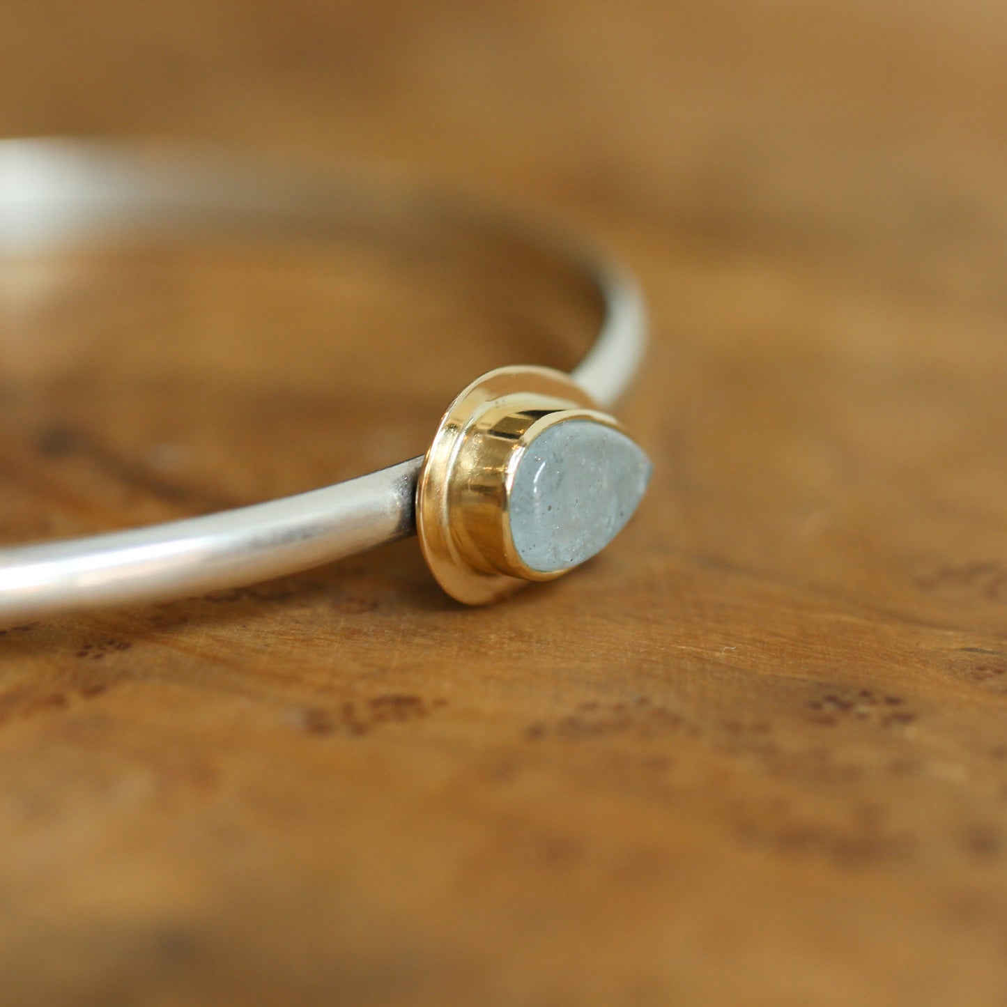 14K Gold Aquamarine Cuff Bracelet – Sterling Silver Bangle