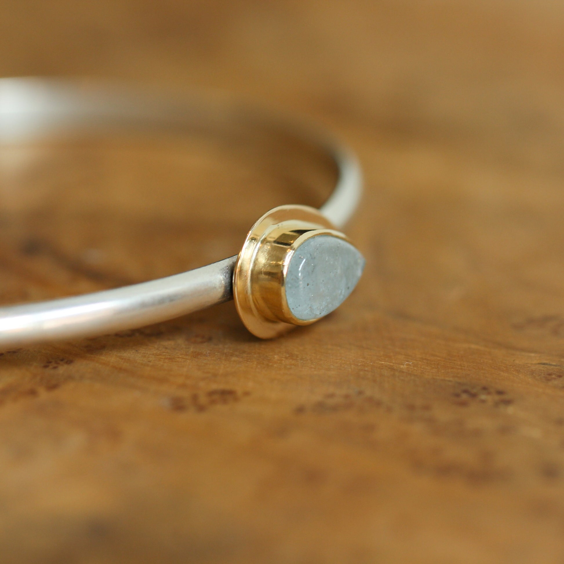 14K Gold Aquamarine Cuff Bracelet – Sterling Silver Bangle