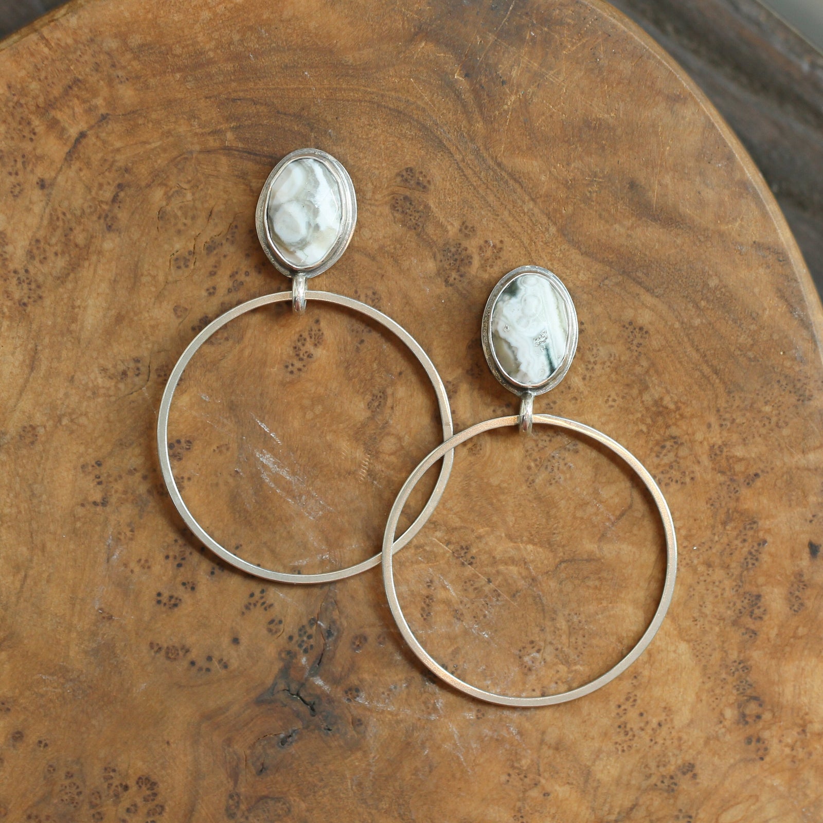 Ocean Jasper Hoops - Ocean Jasper Earrings - Sterling Silver Hoops - Ocean Jasper Post Hoops