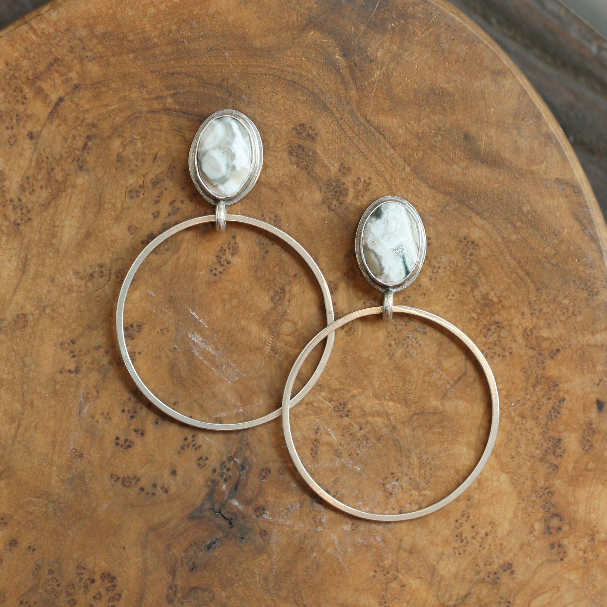 Ocean Jasper Hoops - Ocean Jasper Earrings - Sterling Silver Hoops - Ocean Jasper Post Hoops